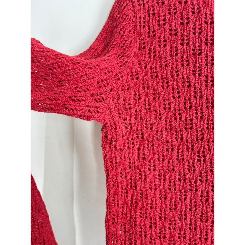 Hollister Co. Women's Red Crochet Knit Long Sleeve Lace-Up Top Blouse Size L Y2K - Picture 8 of 11